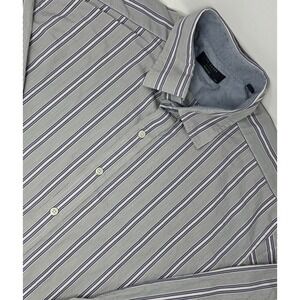 Ted Baker Archive Mens 17.5 Gray Purple Striped Dress Shirt Jacquard French Cuff